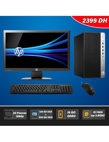 hp Prodesk 600 g3 MT I5 7400  (7eme genration) Ecran Hp 22 pouces 60hz FULL HD