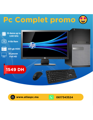 PC COMPLET DELL Optiplex 3020 MT i5-4570-8Go-320Go ECRAN 22 POUCE FULL HD (REMIS A NEUF)